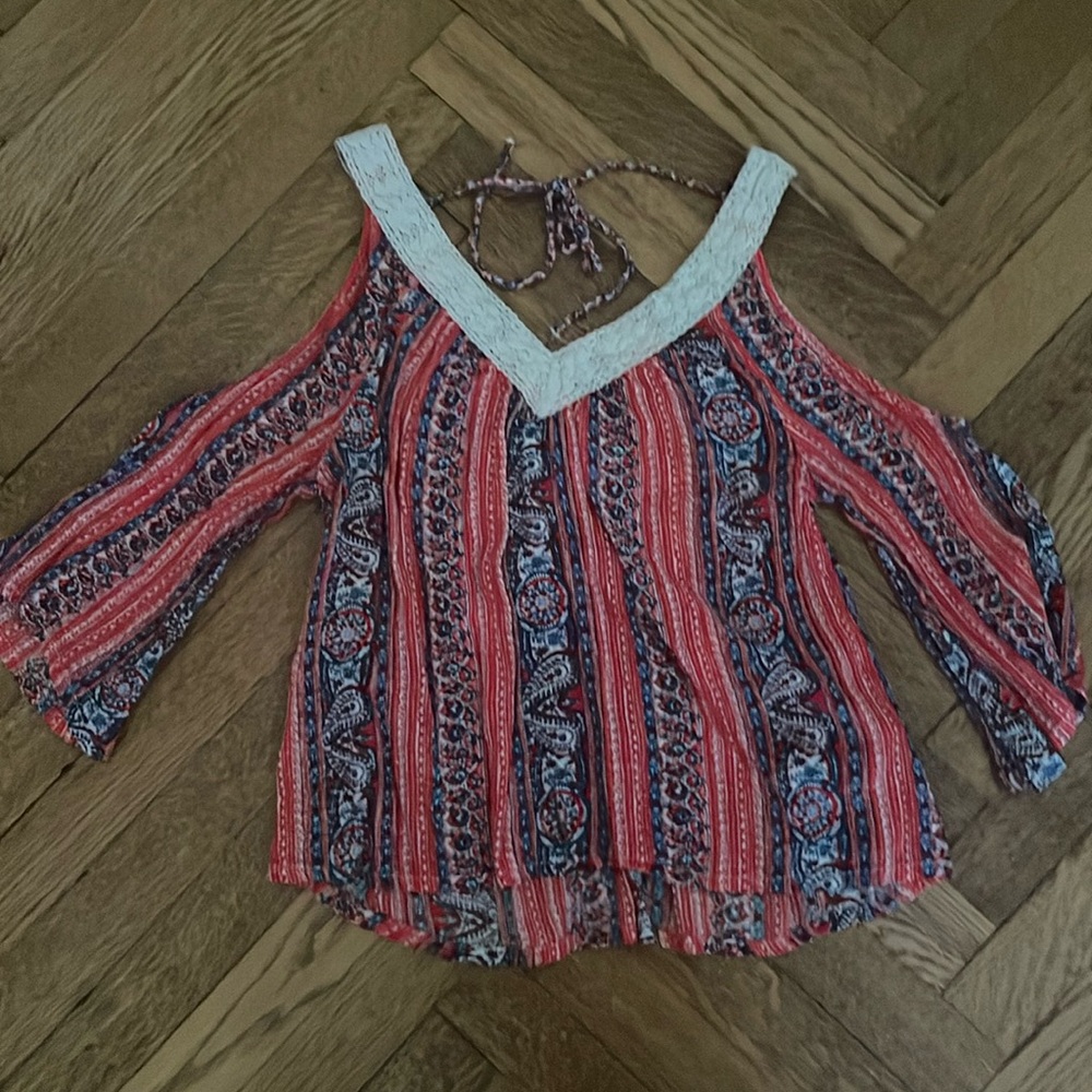 Hollister open shoulder striped top